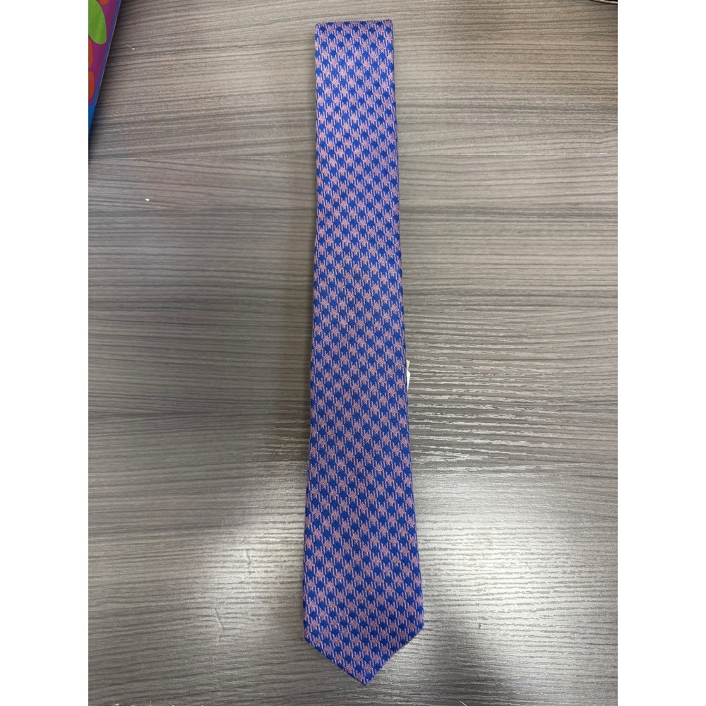 Tie Doctors Mens Blue Pink Houndstooth 100% Cotton Woven Necktie NWT - Picture 6 of 6